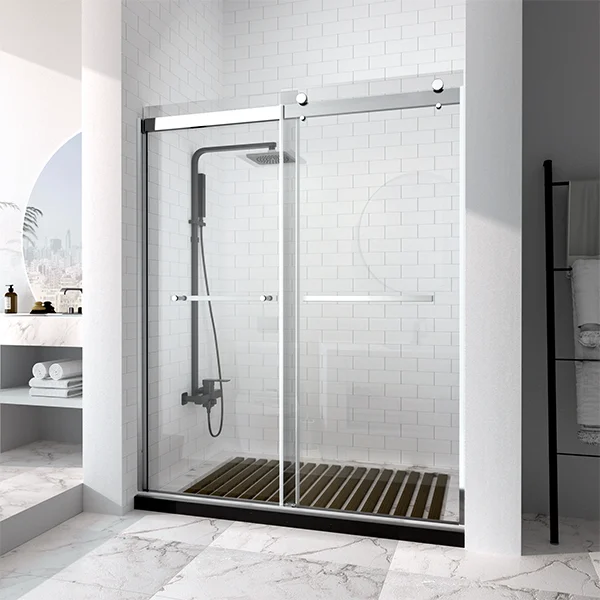 a framed 2 sided shower door