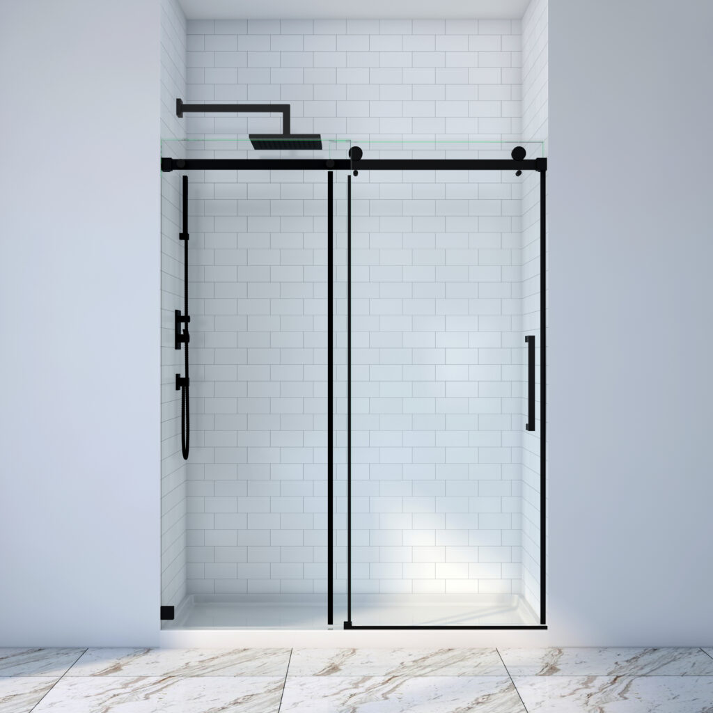 JP0223 Frameless Sliding Shower Door color: Matte Black