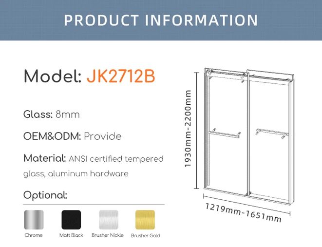 JK2712 Clear Tempered Glass Bypass Double Sliding Shower Door