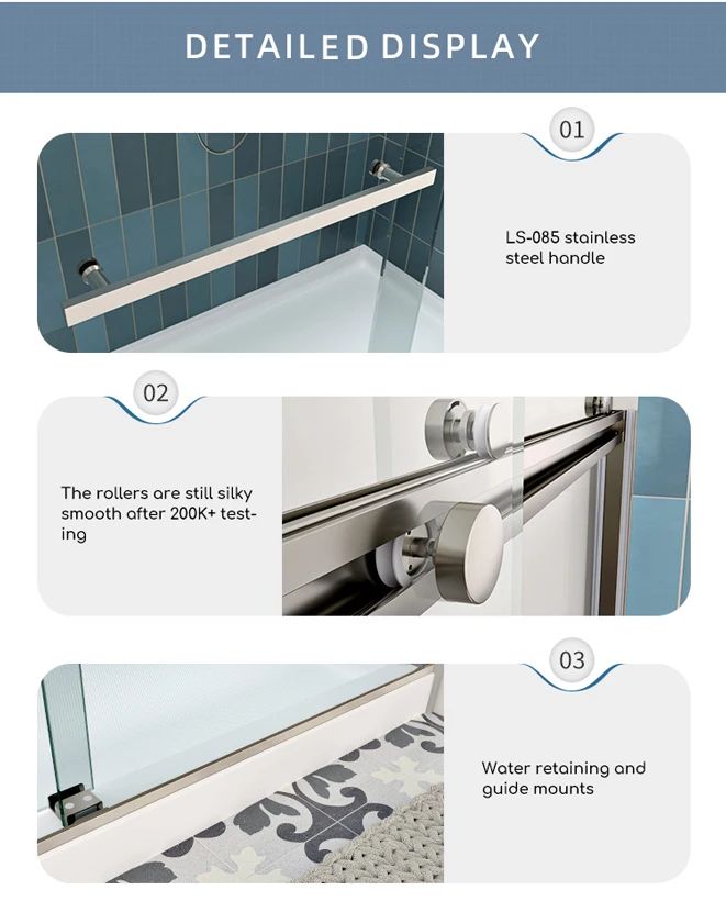 JK2712 Clear Tempered Glass Bypass Double Sliding Shower Door