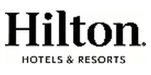 Hilton Hotels and Resorts logo with black serif Hilton wordmark and Hotels & Resorts tagline on white background