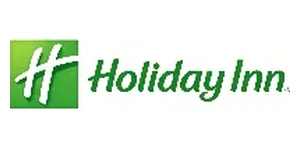 Holiday Inn hotel logo with green square H icon and green cursive brand name on white background