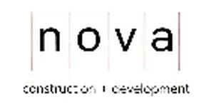 Nova construction and development company logo with black lowercase letters framed by thin vertical lines