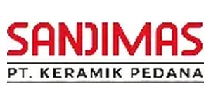 Sanjimas company logo with bold red SANJIMAS lettering and black PT Keramik Pedana subtitle on white background