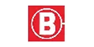 Minimalist red square logo with white letter B and partial circle outline on plain white background