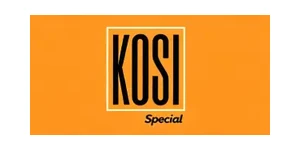 Kosi Special brand logo with bold black KOSI letters in a white square frame on orange background
