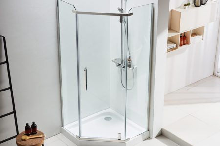 3 sided shower enclosure at the corner