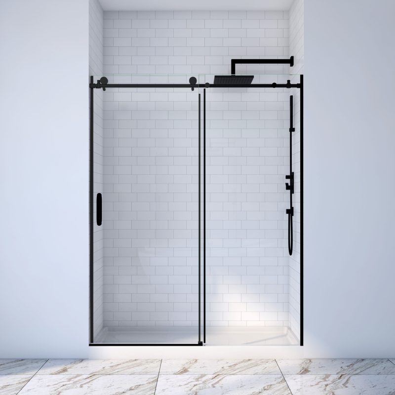 JP0224 Frameless Sliding Shower Door color: Matte Black