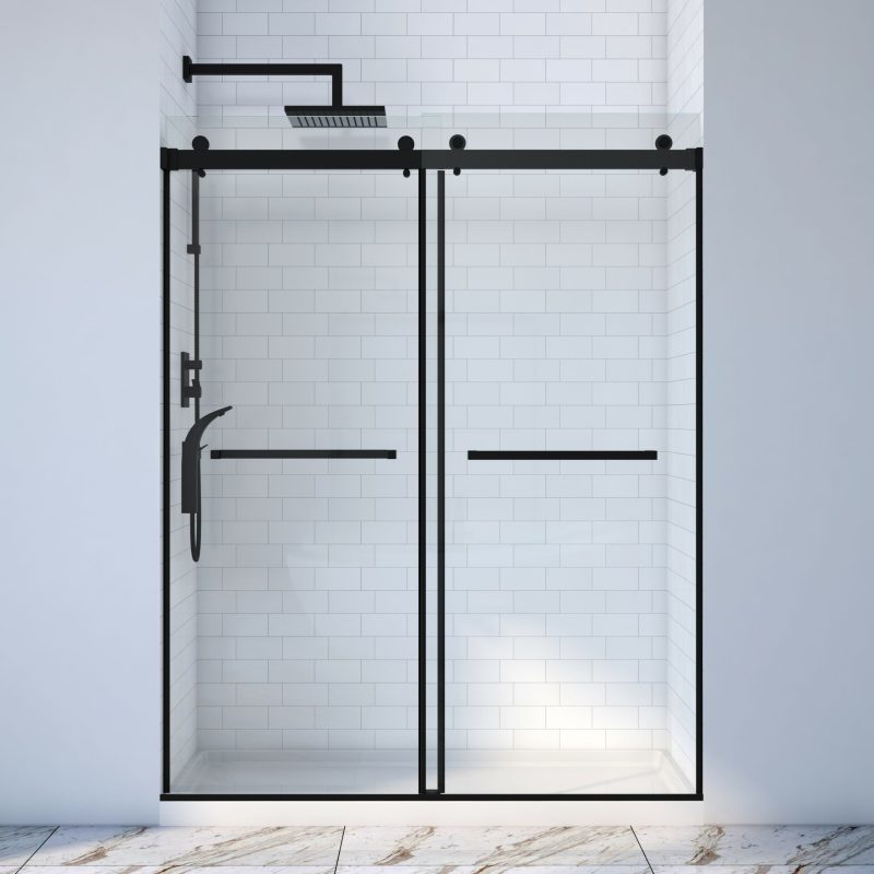 JP0219 Double Sliding Shower Door color: Matte Black